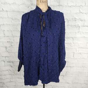 Rachel Comey sample designer kent Blouse Sz 2 navy textured top long sleeve A12C